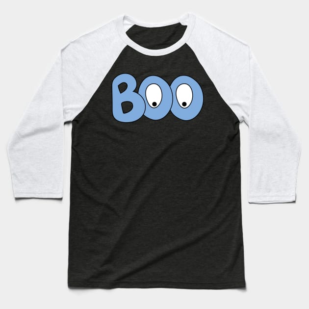 BOO text art cartoon eyes blue bubble letters Baseball T-Shirt by Angel Dawn Design